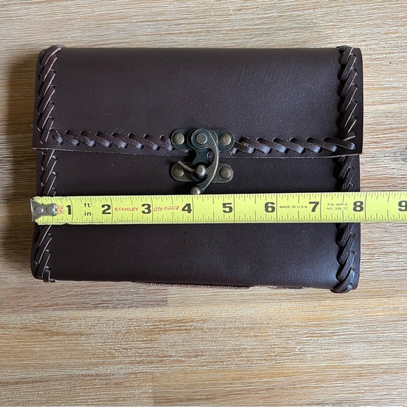 Handmade Brown Genuine Leather Journal Diary Pouch with Brass Clasp Closure - Picture 9 of 14